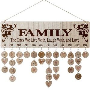 Charming Family Wooden Wall Art with Heart Tags